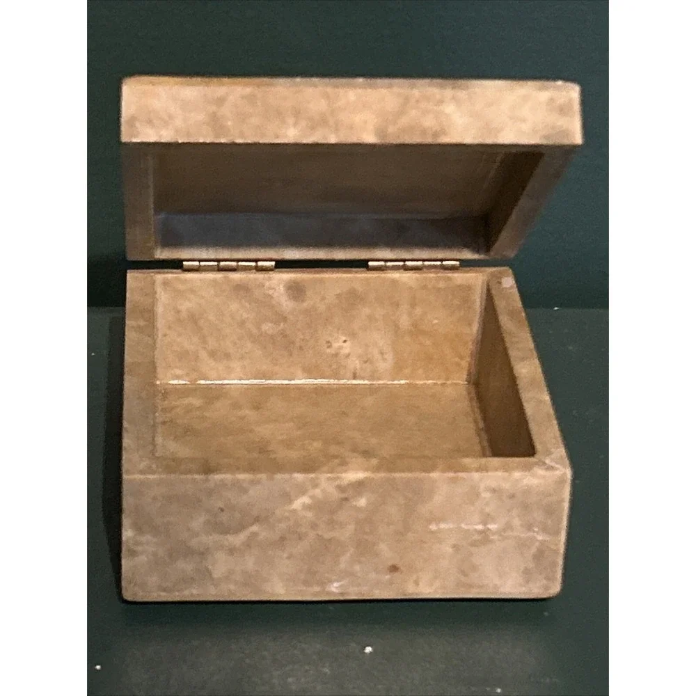 🐘Soapstone Trinket Box Elephant Painted Trunk Up Rectangle Hinged‎ Box🐘